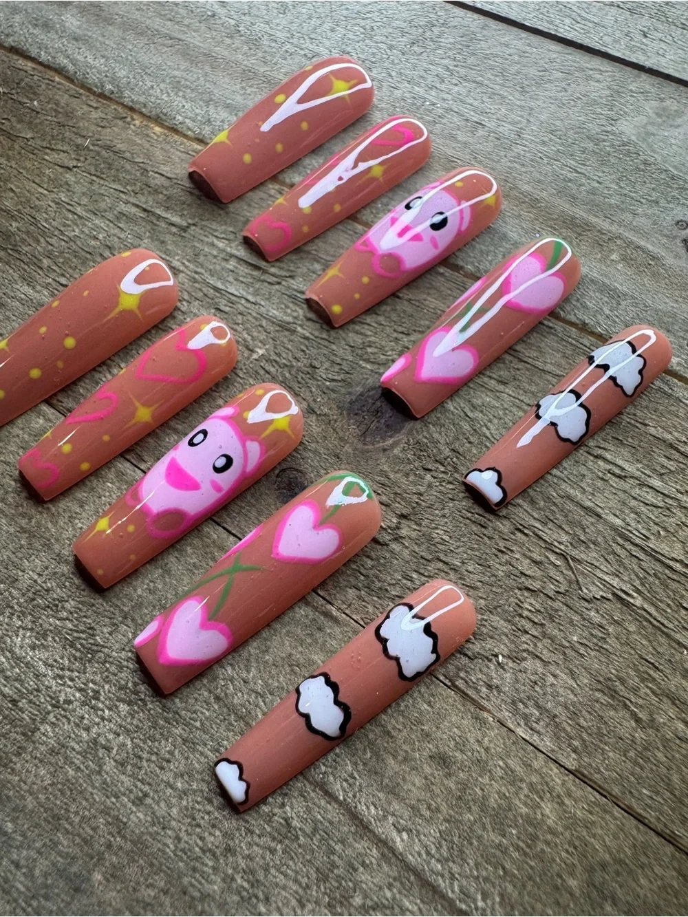 Pink Cherry Bear Coffin Press-On Nails Medium